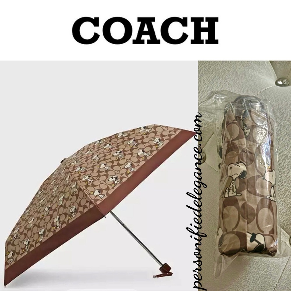 Coach NEW Coach X Peanuts Snoopy Print Brown Multi UV Protection Mini Umbrella